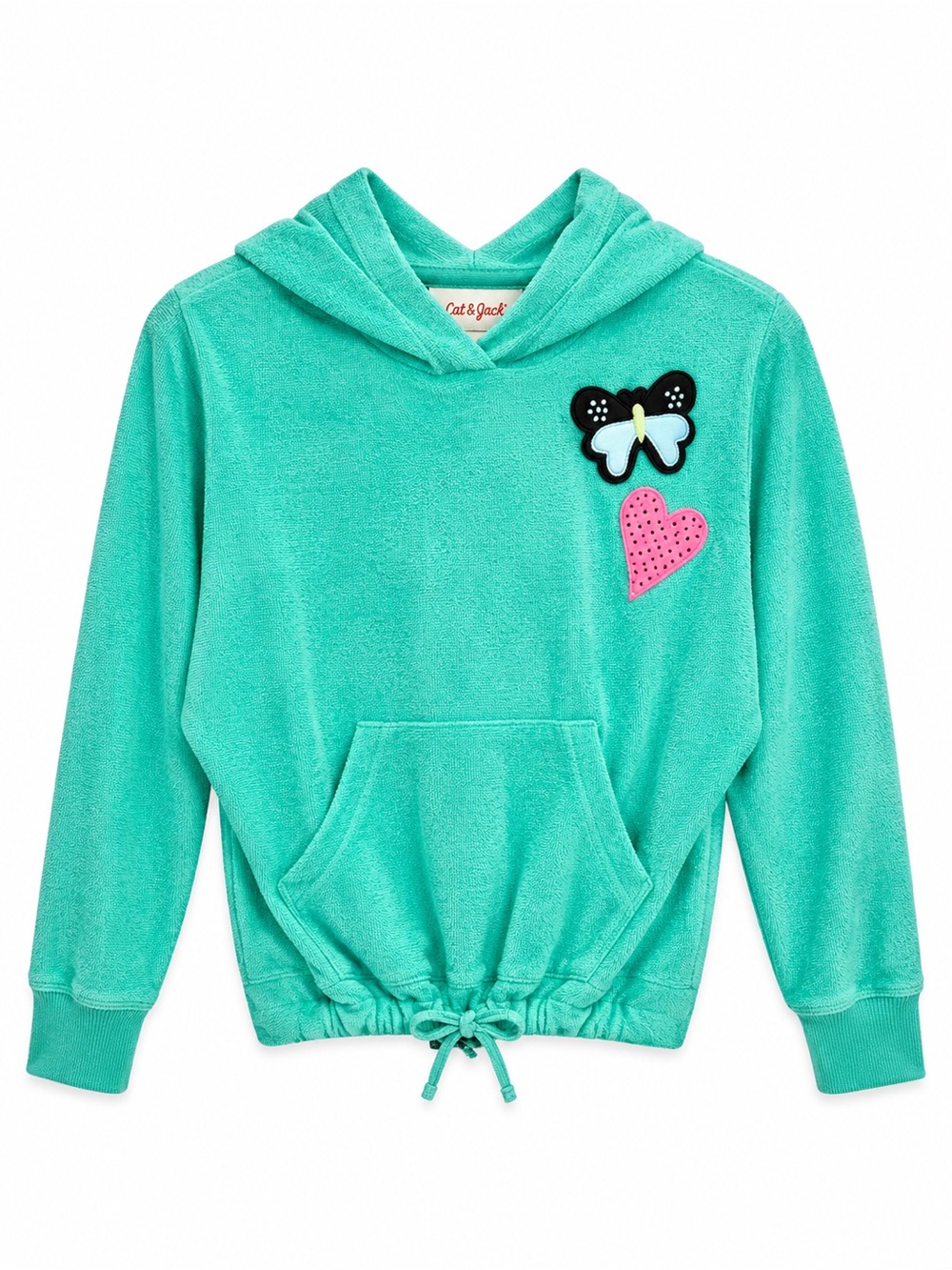 Cat & Jack Girls Terry Cloth Hoodie Butterfly Heart Applique Size L 10/12